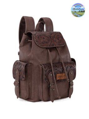 Western Floral Tooled Leather Backpack Purse for Women Men Travel Daypack